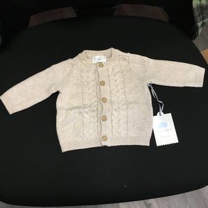 NWT - Cloud Island Cable Knit Button Front Tan Sweater - Size 0-3 Mos